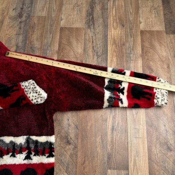 Vintage Mazmania Fleece Jacket Men's Small Red Forrest Bears Pockets AOP 6227 - Picture 11 of 13